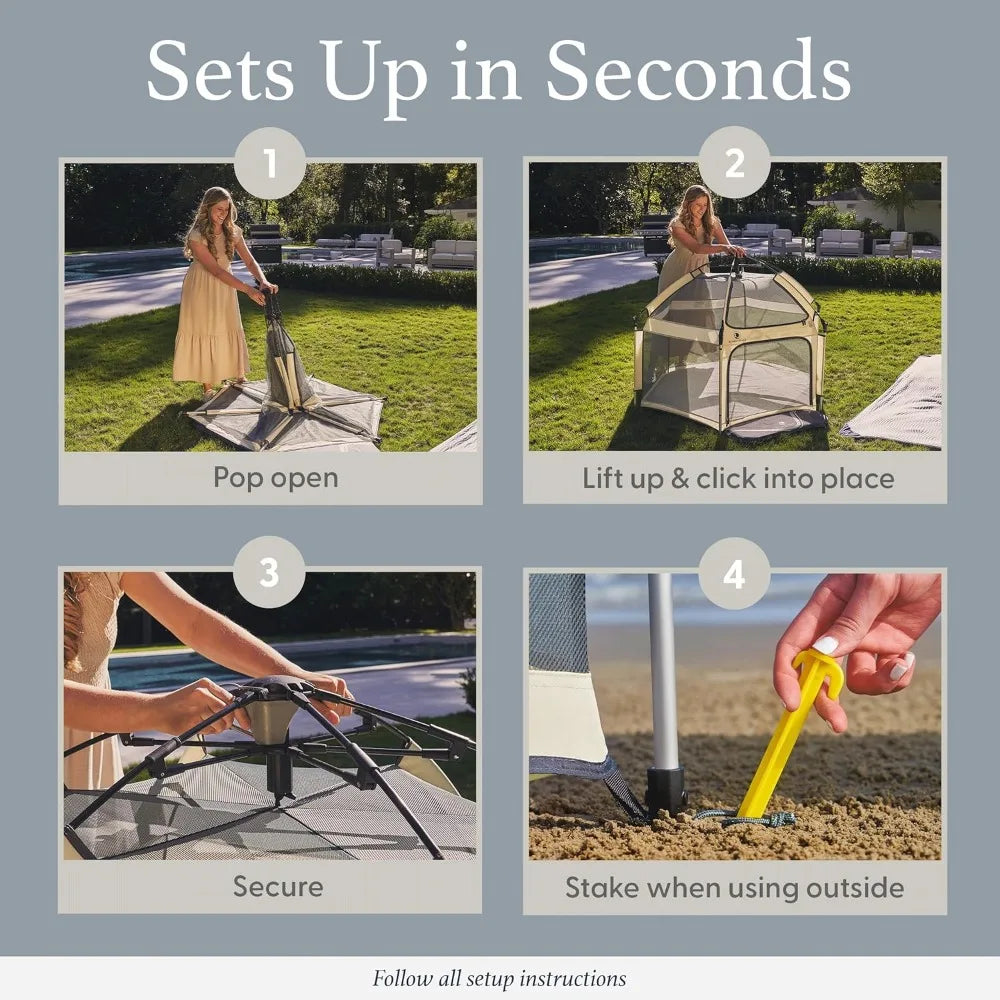 Indoor & Outdoor Baby Playpen for Babies and Toddlers - Baby Beach Tent, Foldable, Portable W/Canopy, Travel Bag