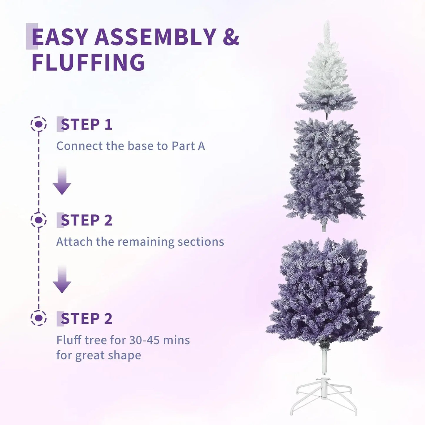 6ft/7.5ft Snow Flocked Pencil Christmas Tree Slim Artificial Christmas Tree Skinny Xmas Tree Holiday Decoration Purple Gradient