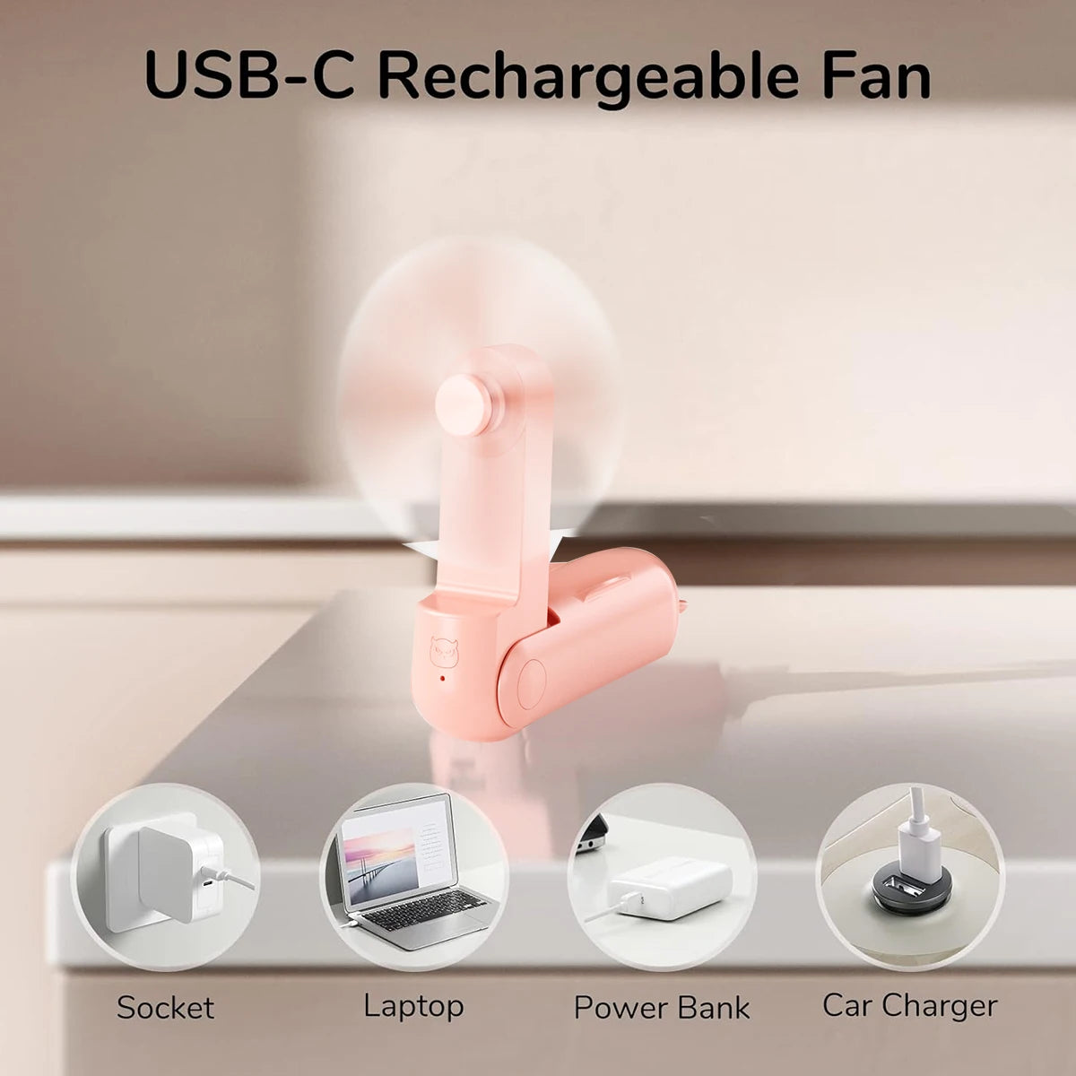 Portable Handheld Fan, Mini Rechargeable Folding Fans with Power Bank USB Battery Operated, Small Pocket Design for Travel Lash