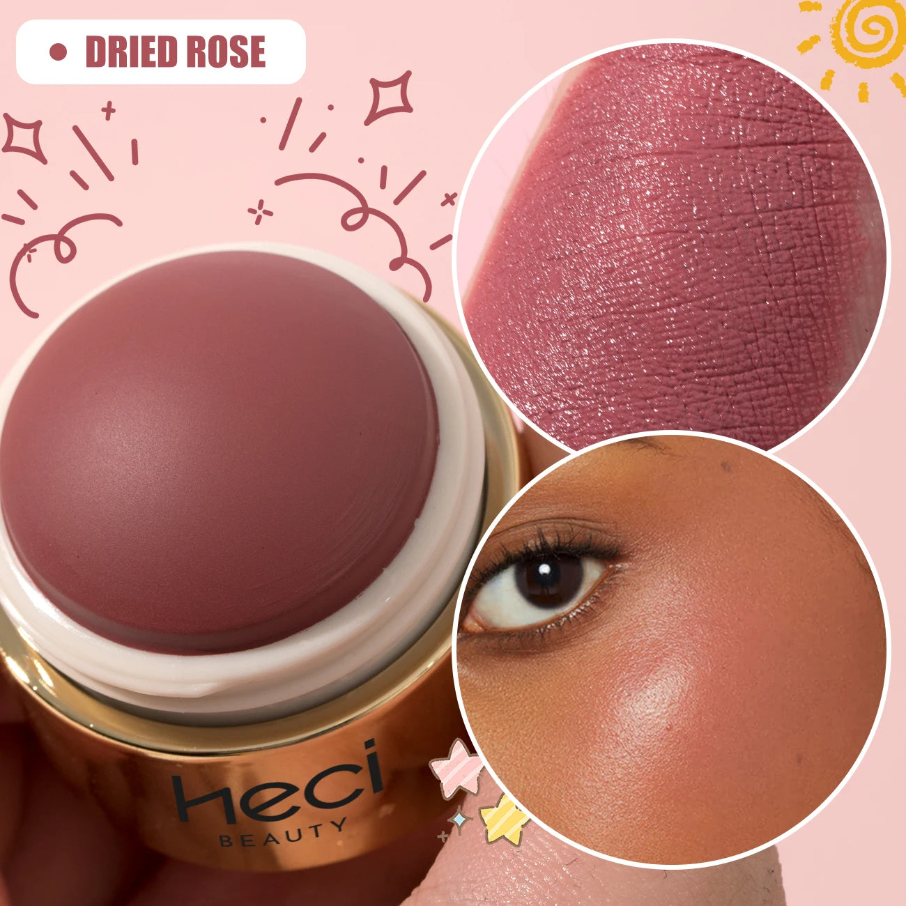 Cream blush ball,High-Pigment Formula,Semi-Matte & Powder Finish,Blendable Color blush Highlight stick for Eyes,Lips&Cheeks