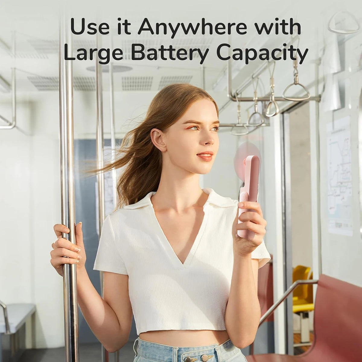 Portable Handheld Fan, Mini Rechargeable Folding Fans with Power Bank USB Battery Operated, Small Pocket Design for Travel Lash