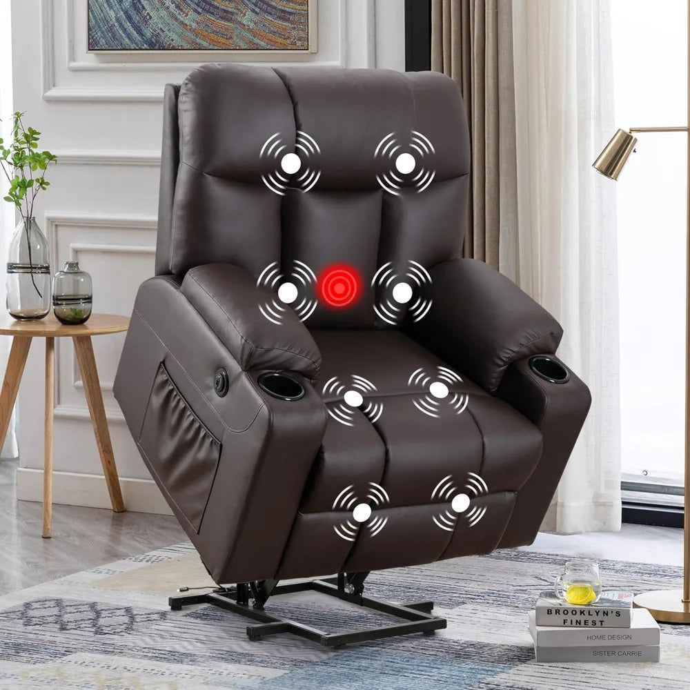 Oversized Power Lift Recliner Chair for Elderly, Faux Leather Lift Chair with Heated and Massage, Extra Wide Single Sofa
