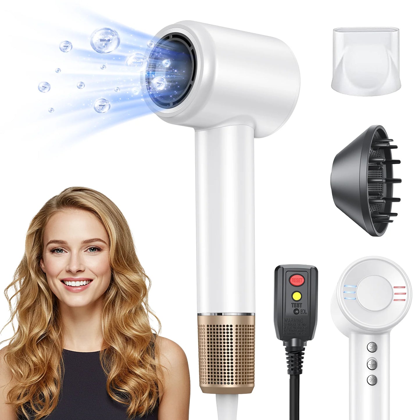 Hair Dryer 500 Millions Negative Ionic Care Blow Dryer for Fast Drying Professional 120000RPM High-Speed Hairdryer with Diffuser