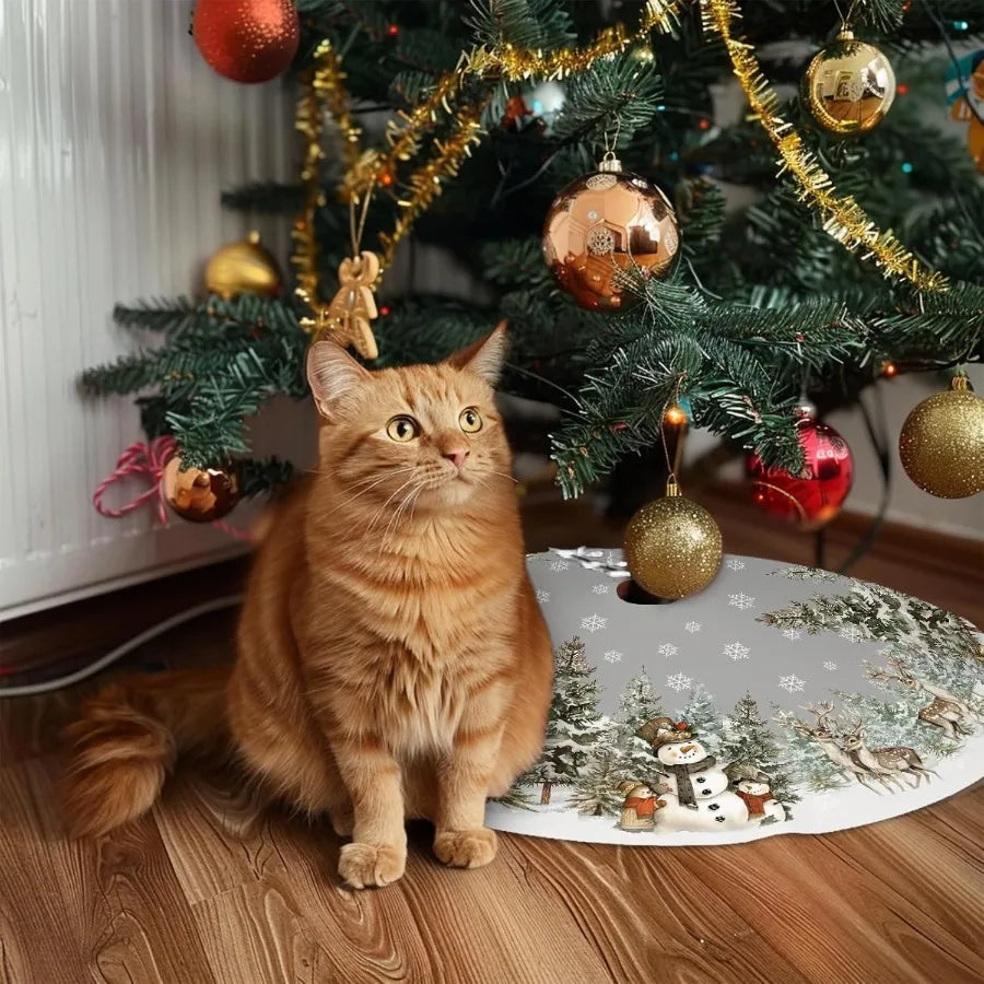 Snowman Christmas Tree Skirt 36 Inch Reindeer Snowflakes Xmas Tree Decorations for Winter Holiday Party Home Decor Indoor Outdo