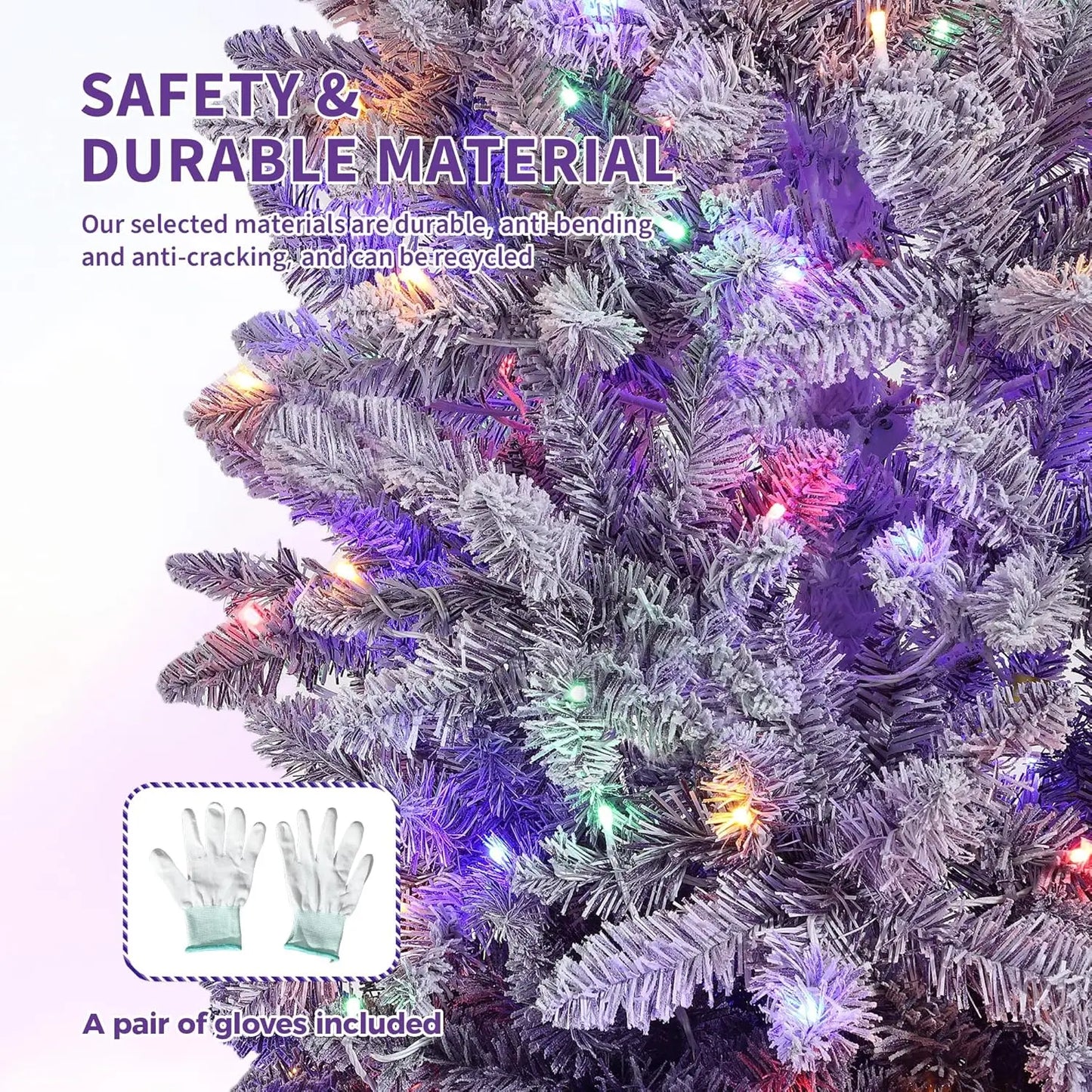 6ft/7.5ft Snow Flocked Pencil Christmas Tree Slim Artificial Christmas Tree Skinny Xmas Tree Holiday Decoration Purple Gradient