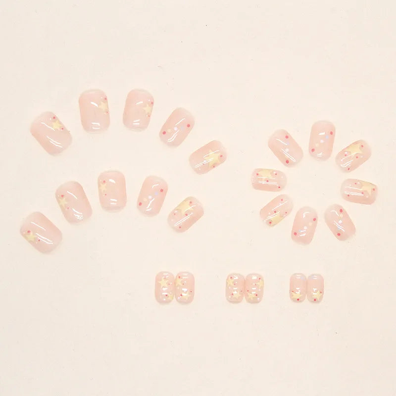 24 PCs Short French Simple Star Nails with 1 Jelly and 1 Nail File