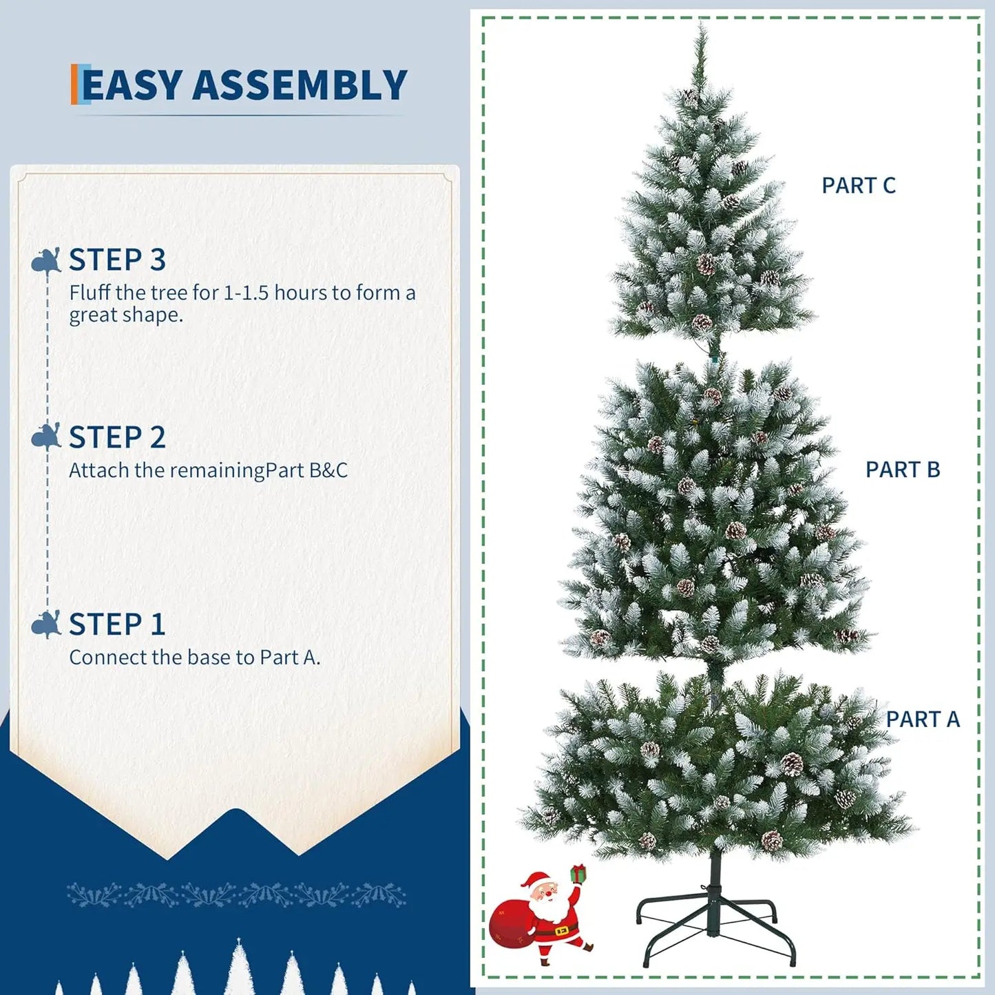 Pre-Decorated Artificial Christmas Tree Prelit 4.5FT/6FT/7.5FT/9FT Partially Flocked Design Xmas Tree with LED Lights For Home