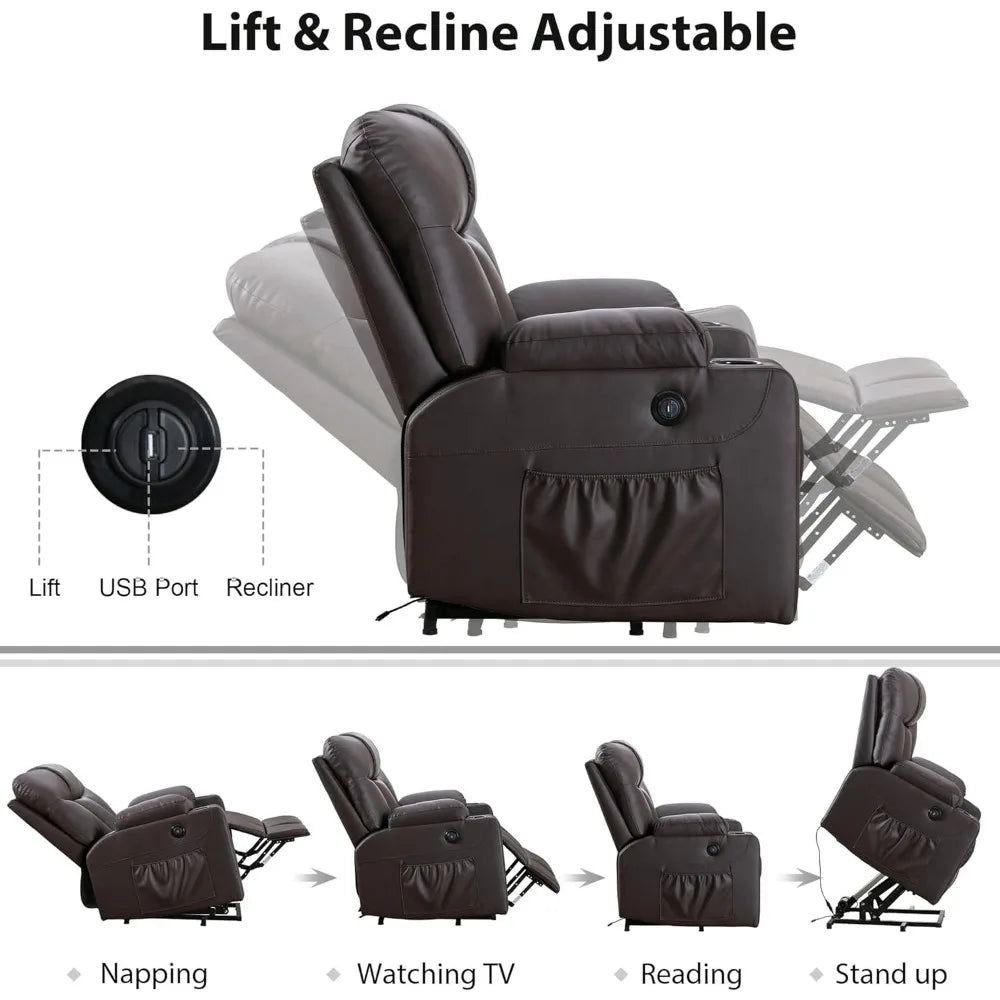 Oversized Power Lift Recliner Chair for Elderly, Faux Leather Lift Chair with Heated and Massage, Extra Wide Single Sofa