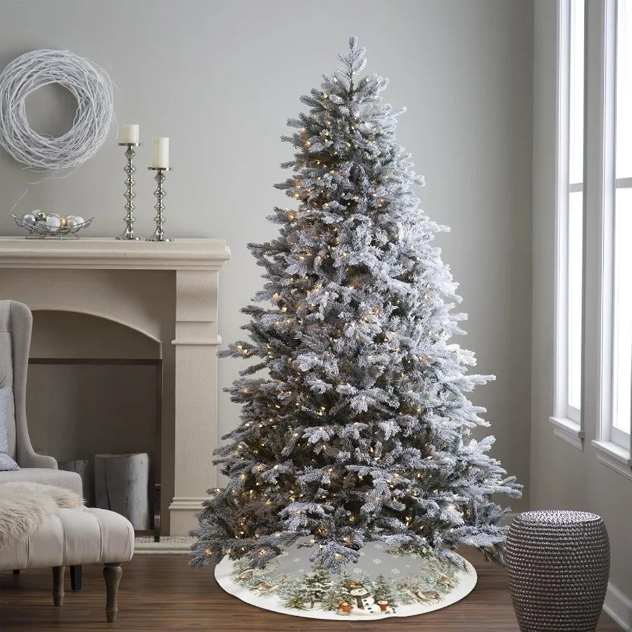 Snowman Christmas Tree Skirt 36 Inch Reindeer Snowflakes Xmas Tree Decorations for Winter Holiday Party Home Decor Indoor Outdo