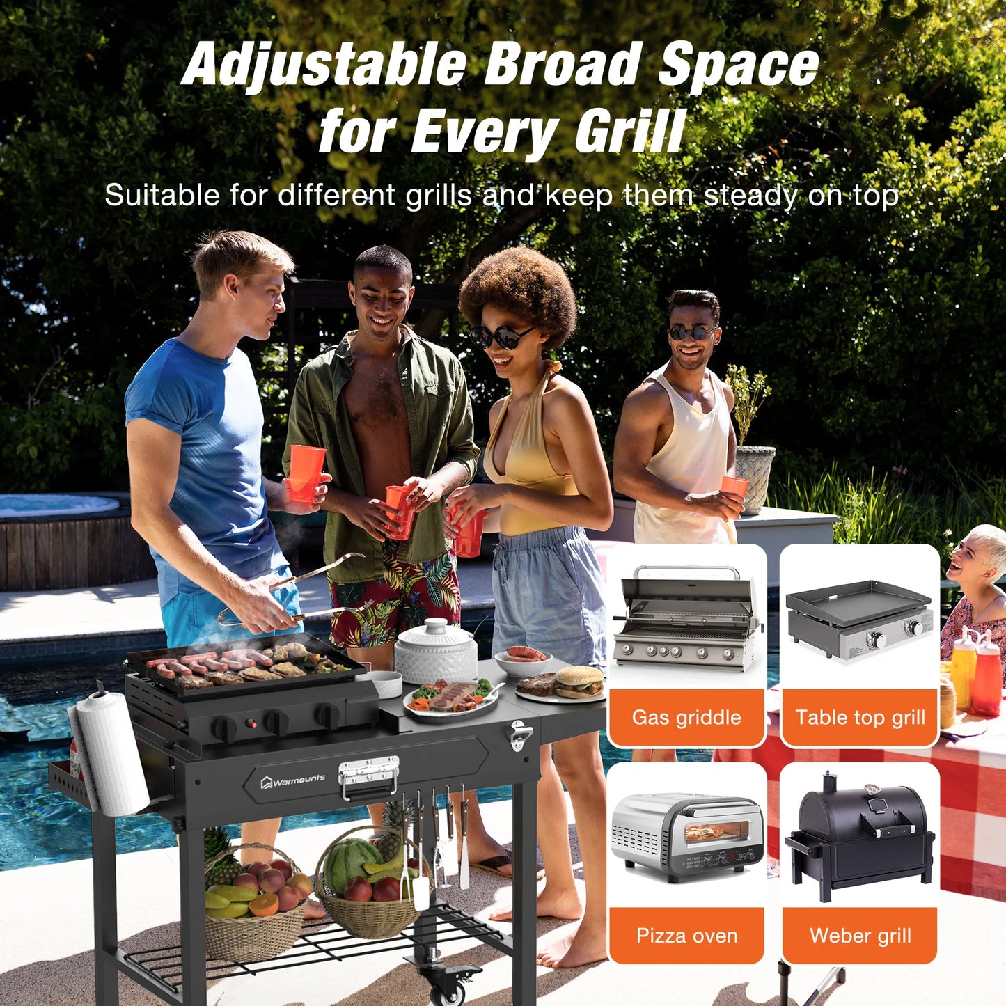 Portable BBQ Cart BBQ Table with Multiple Functions For Outdoor Garden Picnic Camping