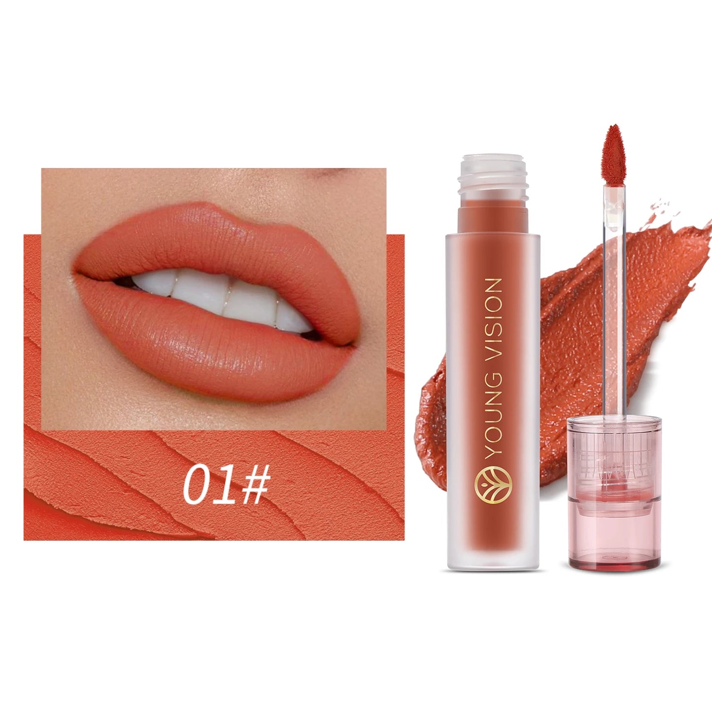 YOUNG VISION's 6-color Matte Velvet Lip Paste is a non-sticky, long-lasting liquid lipstick that is comfortable to wear.