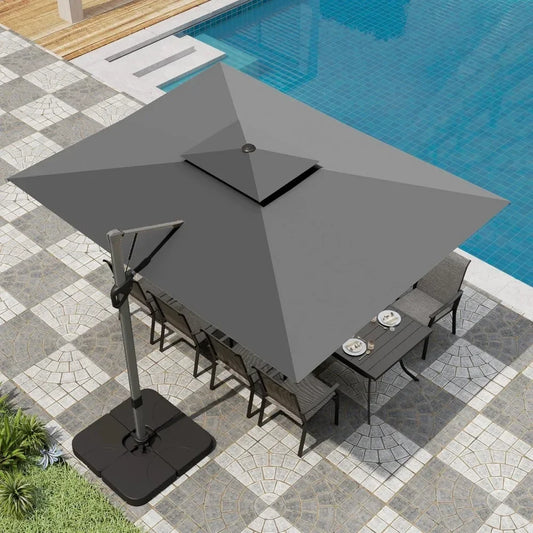 Cantilever Patio Umbrella with Base, 9' X 12' Outdoor Large Rectangluar Umbrellas with 360°Rotation, Heavy Duty Hydraulic