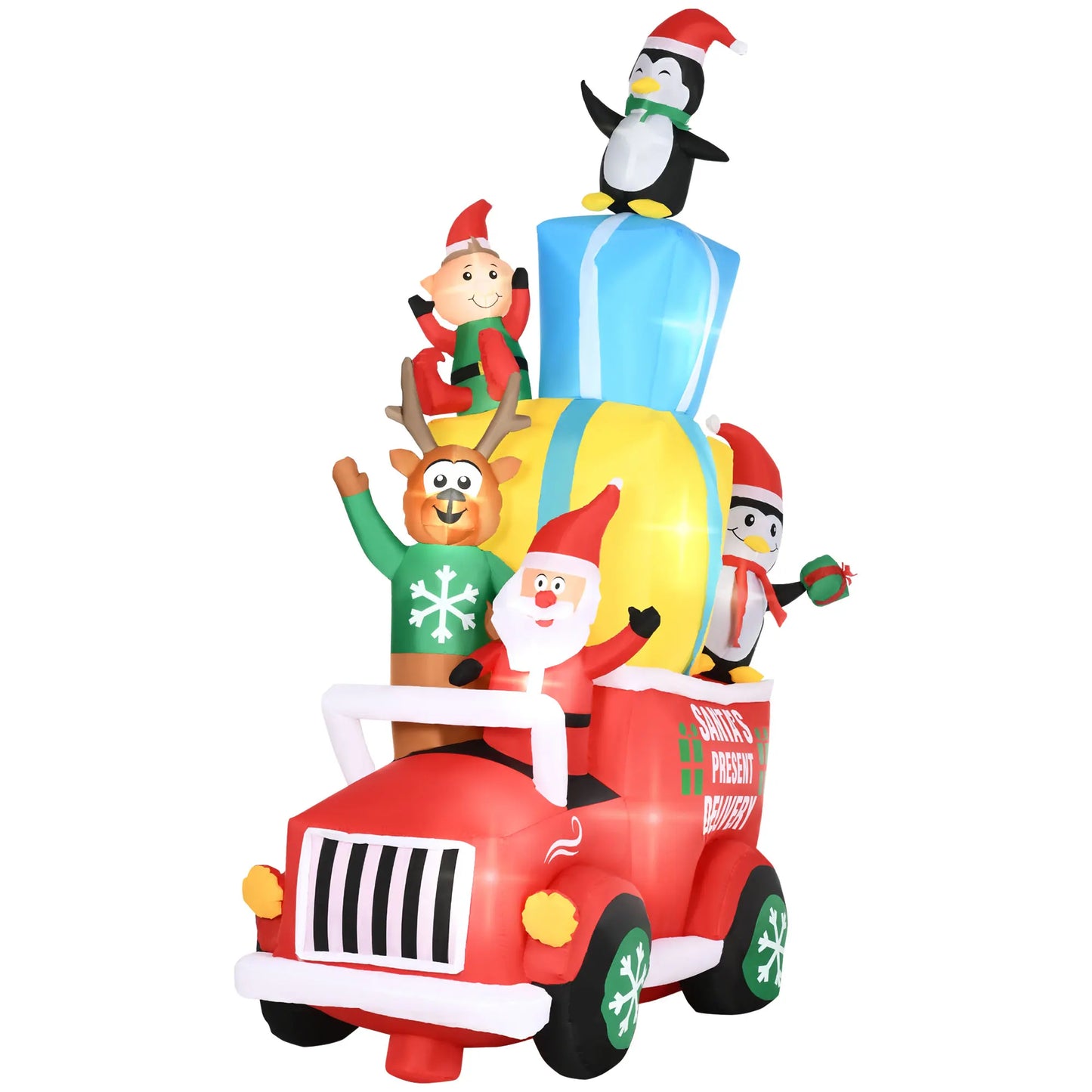9ft Inflatable Santa Claus Drives a Gift Car Outdoor Christmas Decor with Led