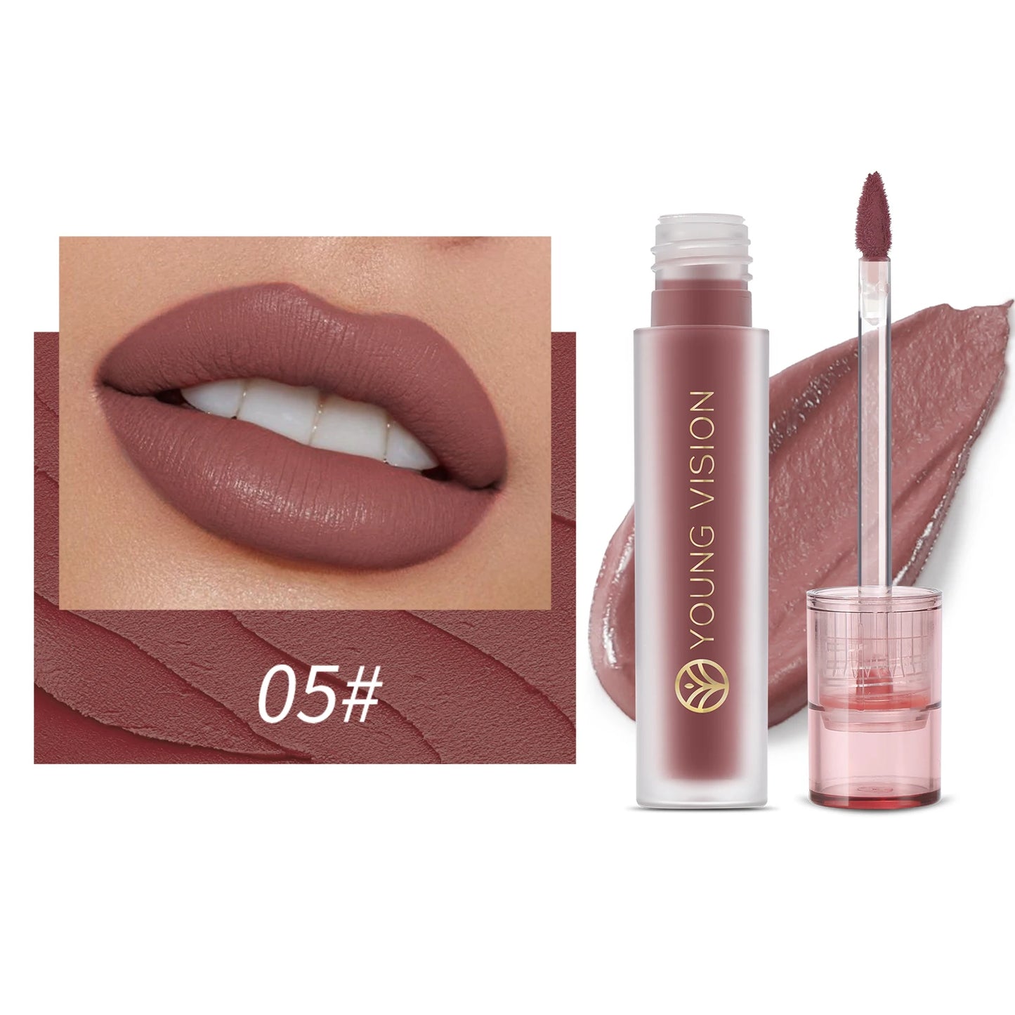 YOUNG VISION's 6-color Matte Velvet Lip Paste is a non-sticky, long-lasting liquid lipstick that is comfortable to wear.
