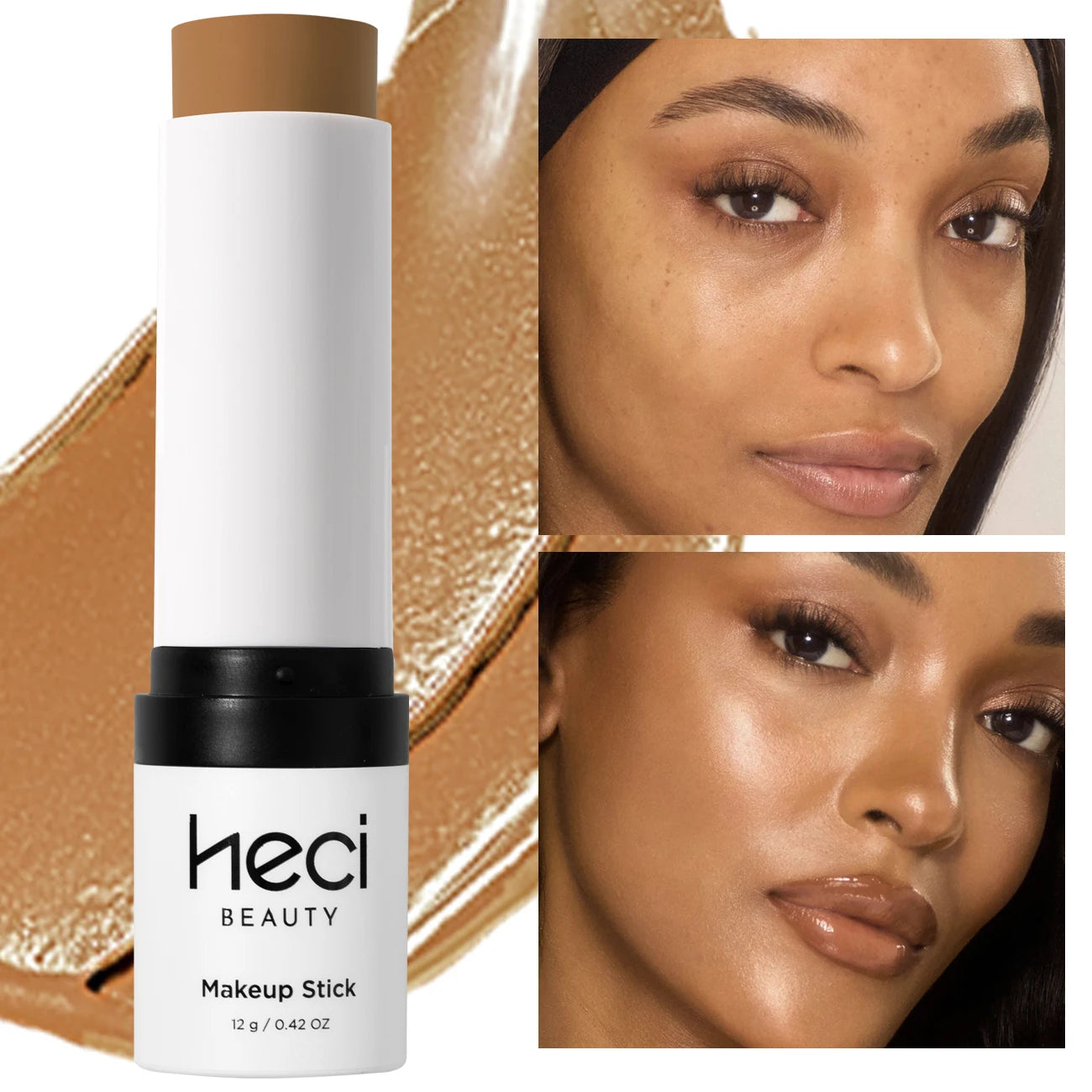 Shine-Free&Balance Foundation Stick with Soft Brush,Buildable, Blendable Versatile Pigment Base Rich Formula for Dark Skin