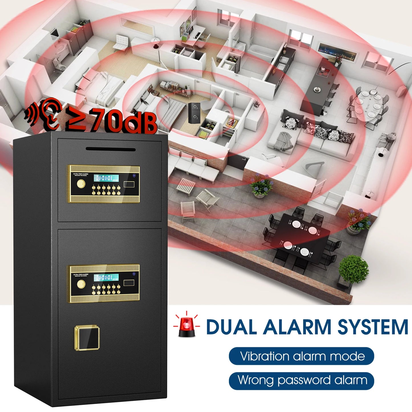 Kavey 6.5 Cub Fireproof Safe Box LCD Screen and Hidden Password Function, Large Safe with Deposit Slot and Dual Alarm System