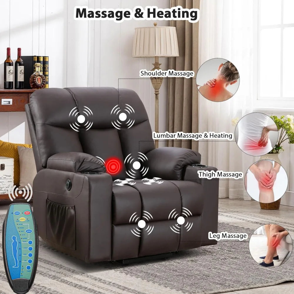 Oversized Power Lift Recliner Chair for Elderly, Faux Leather Lift Chair with Heated and Massage, Extra Wide Single Sofa