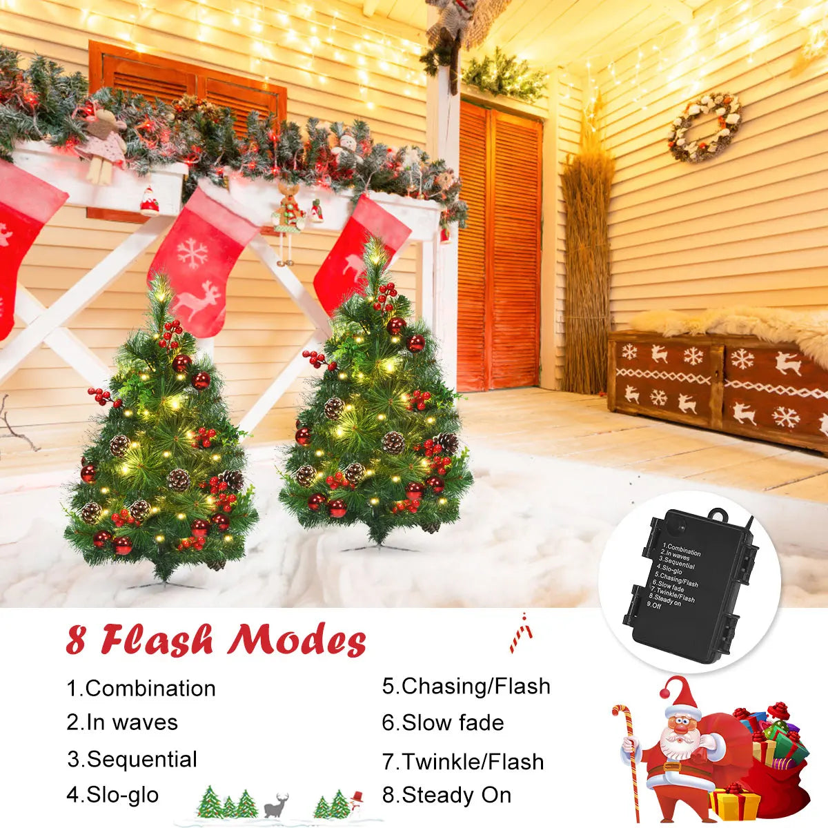 Set of 2 24in Battery Powered Pre-lit Pathway Christmas Trees Outdoor Decoration