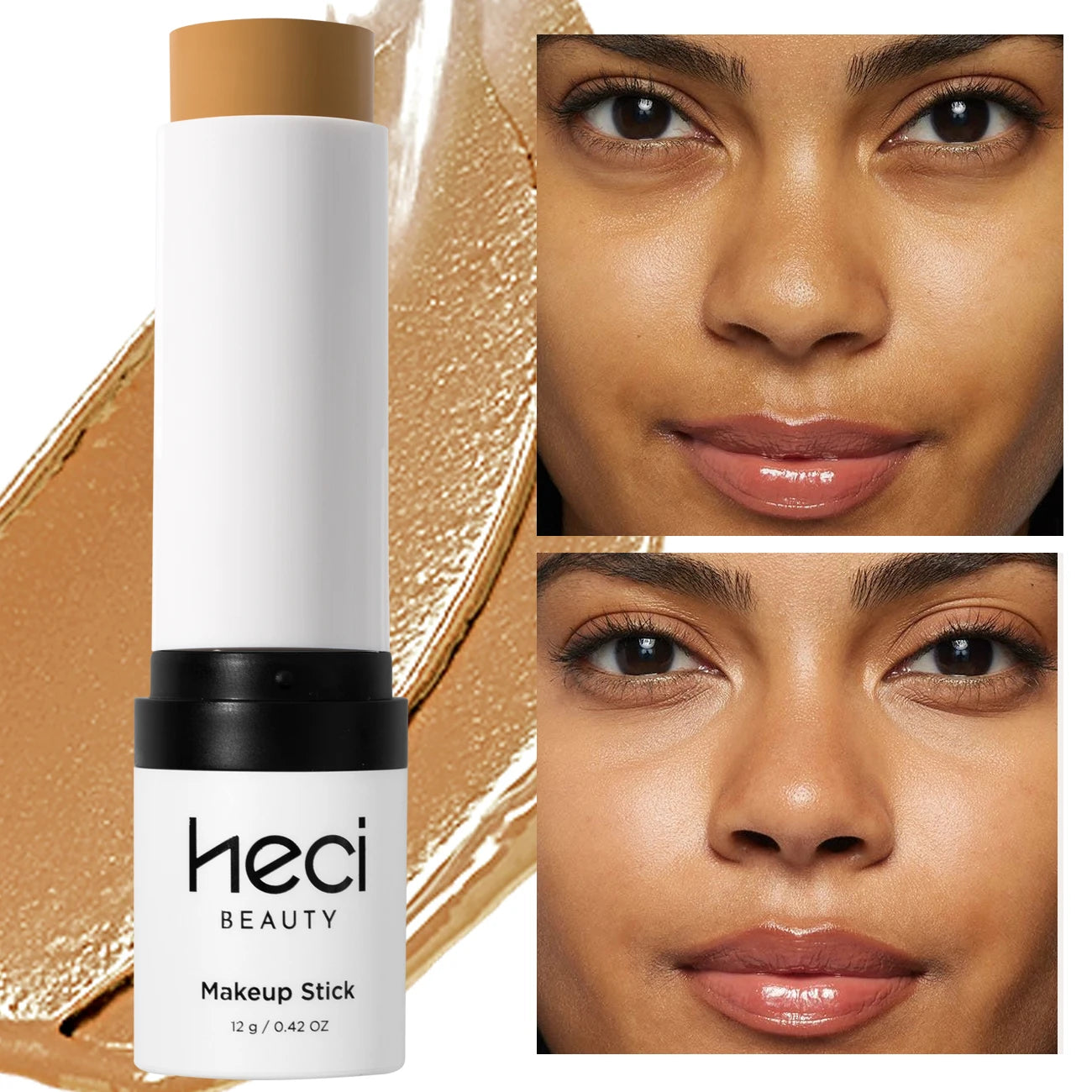 Shine-Free&Balance Foundation Stick with Soft Brush,Buildable, Blendable Versatile Pigment Base Rich Formula for Dark Skin