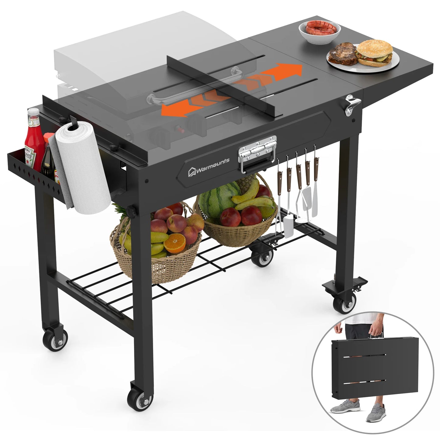 Portable BBQ Cart BBQ Table with Multiple Functions For Outdoor Garden Picnic Camping
