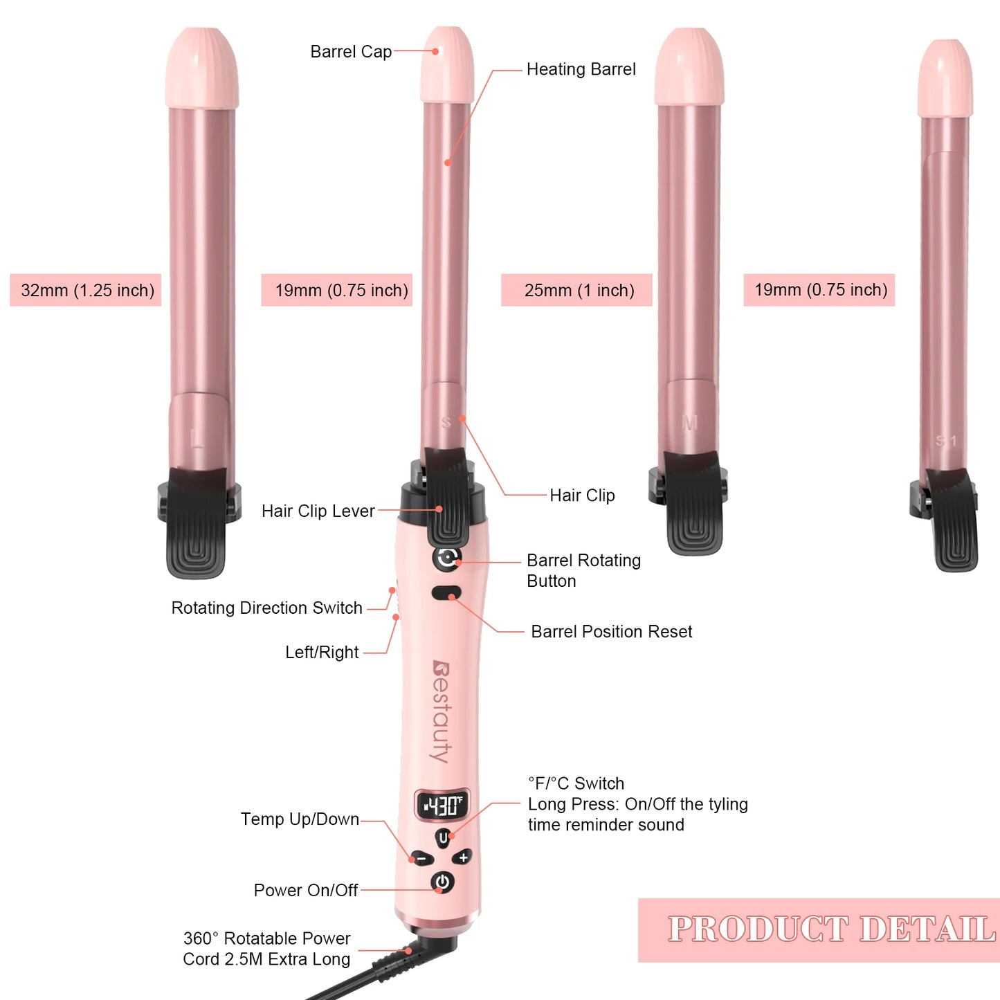 Hair Curler Ceramic Curling Iron Wand Set With Interchangeable Ceramic Barrel & Hair Clip & Heat Protective Glove Hair Curler