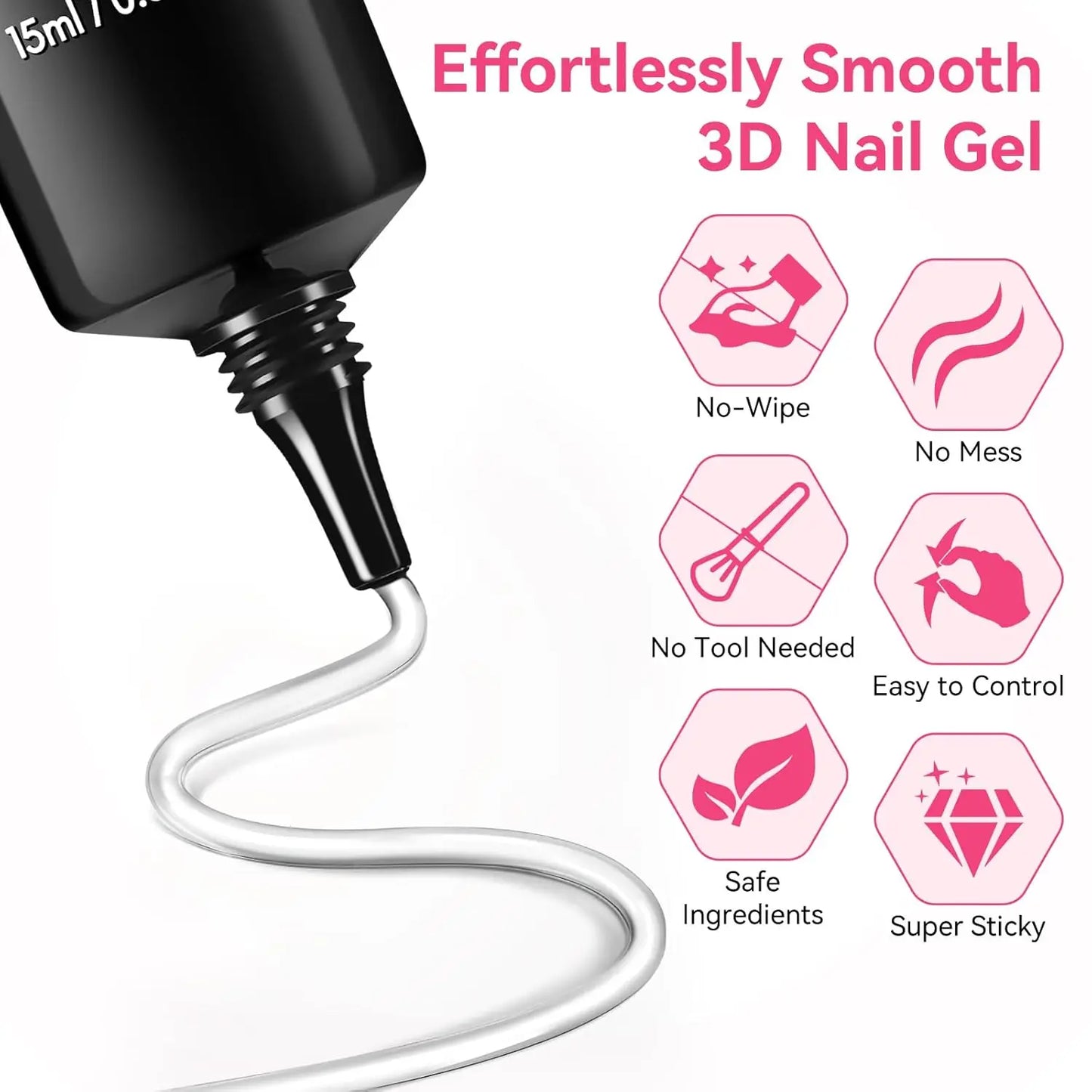 Makartt 3D Gel - Nail Sculpting Gel Nail Glue 15g No Wipe Clear Black Gel Polish for Nail Designs DIY Nail Art Drawing, Molding