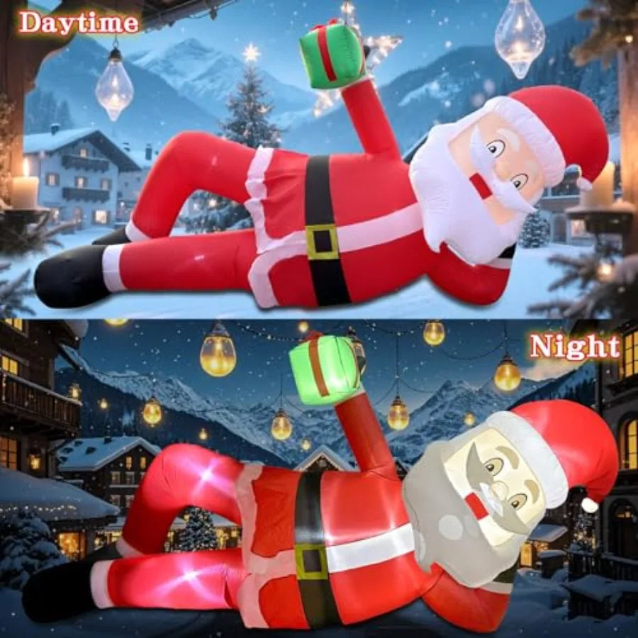 11.8 FT Inflatable Lying Santa Claus Outdoor Decorations with LED Lights for Eaves Roof Garden Lawn Christmas Winter Party Holi