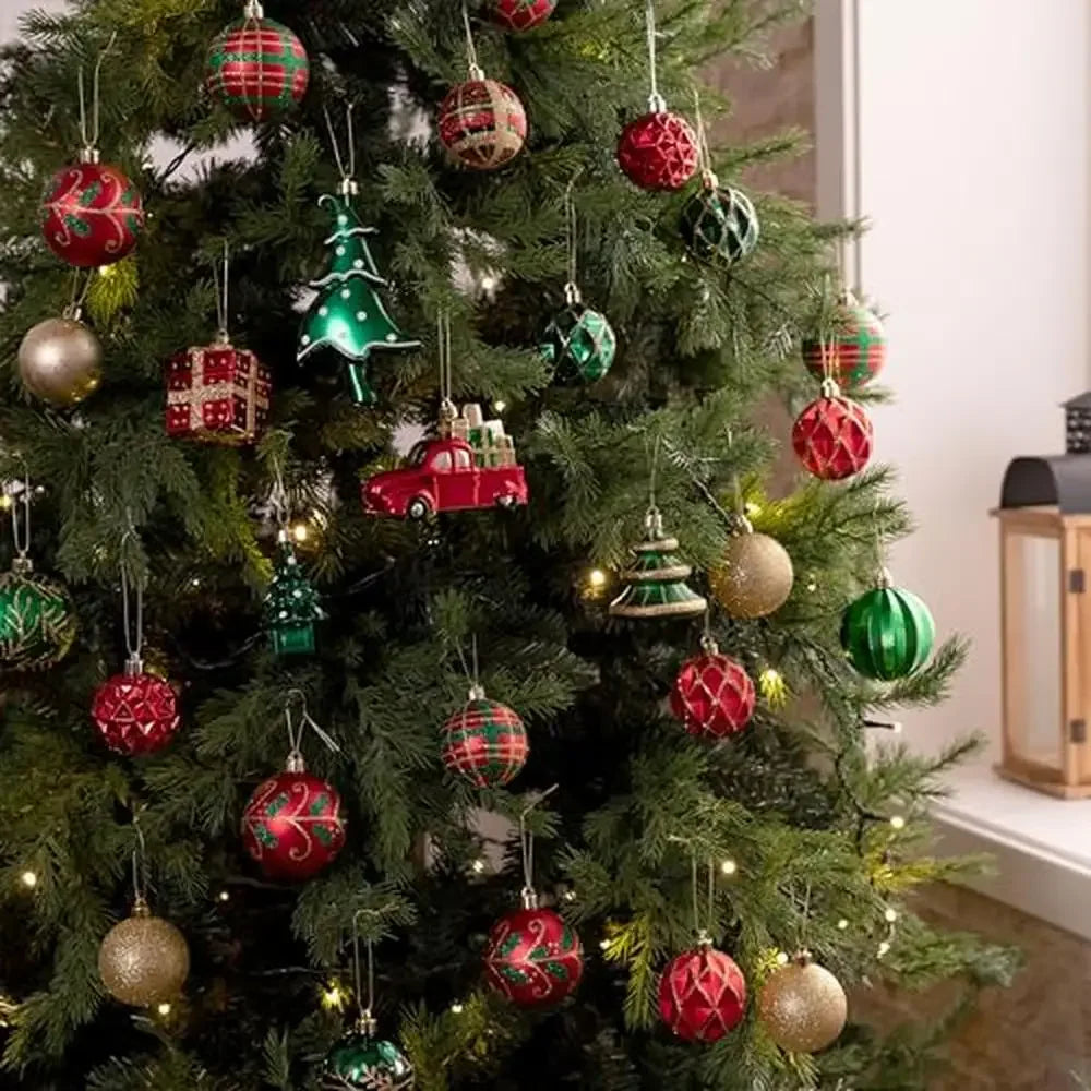 155ct Shatterproof Red Green Gold Christmas Ball Ornaments Set Traditional Country Decorations Bulk Festive Tree Holiday Hanging