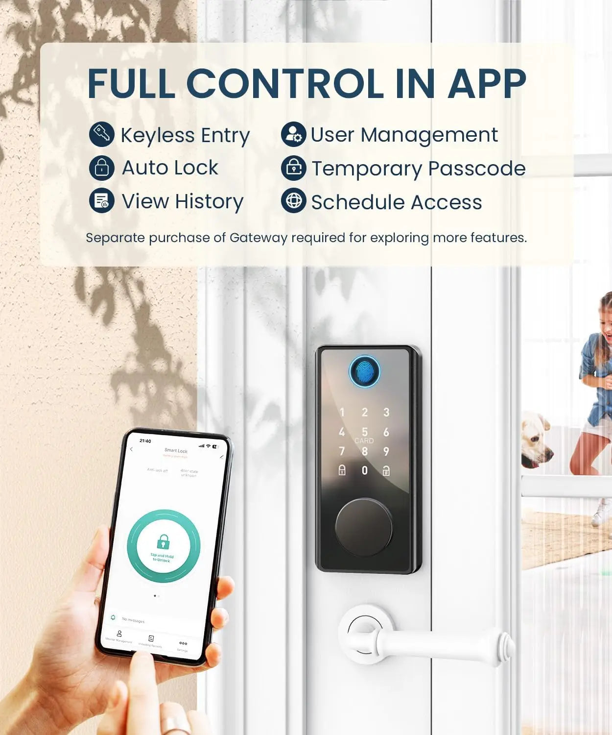 Fingerprint smart door lock with electronic keypad - Biometric Smart Digital Door Lock with Code -Auto Lock