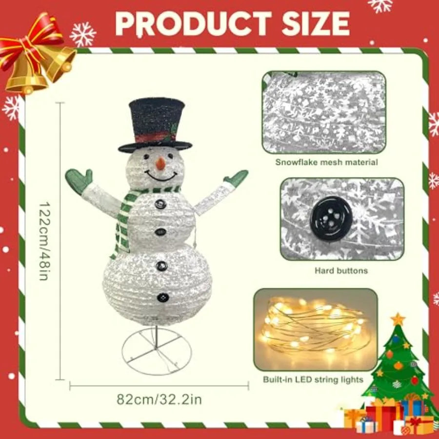 48 Inch Collapsible LED Lighted Christmas Snowman Decoration with 100 Bright LED Lights for Outdoor Holiday New Year and Winter