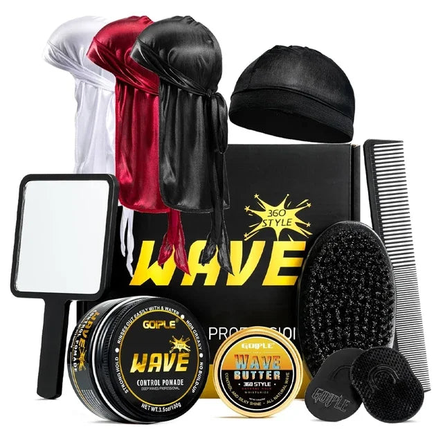 GOIPLE Deep Waves Control Pomade Natural Silky Shine Style 360 Wavy Hair Oil With Brush Sport Waves Cream For African Black Men