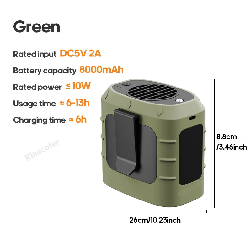 8000mAh Outdoor Waist Fan Portable Multifunctional Camping Fan Bladeless Hanging Neck Fan with Power Bank LED Lighting