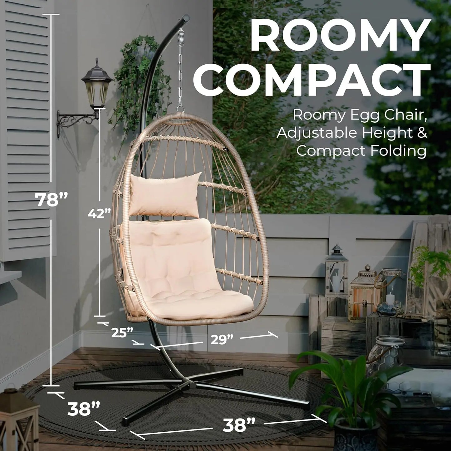 Hanging Egg Chair with Stand - Indoor/Outdoor Swing Hammock Chair with Plush, Washable Cushions, 350LBS Capacity, Ideal for Rela