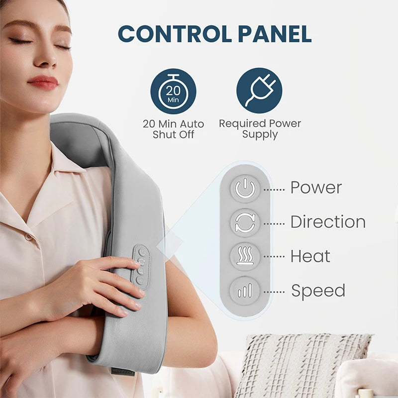 Shiatsu Neck and Shoulder Massager Heated Back Massager U Shape Deep Kneading Electric Massage Pillow For Neck Waist Leg Body