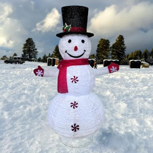 4 Feet Red Theme Snow Flannel Material Light Up Snowman Christmas Decoration for Indoor and Outdoor Patio Holiday Party Decorat