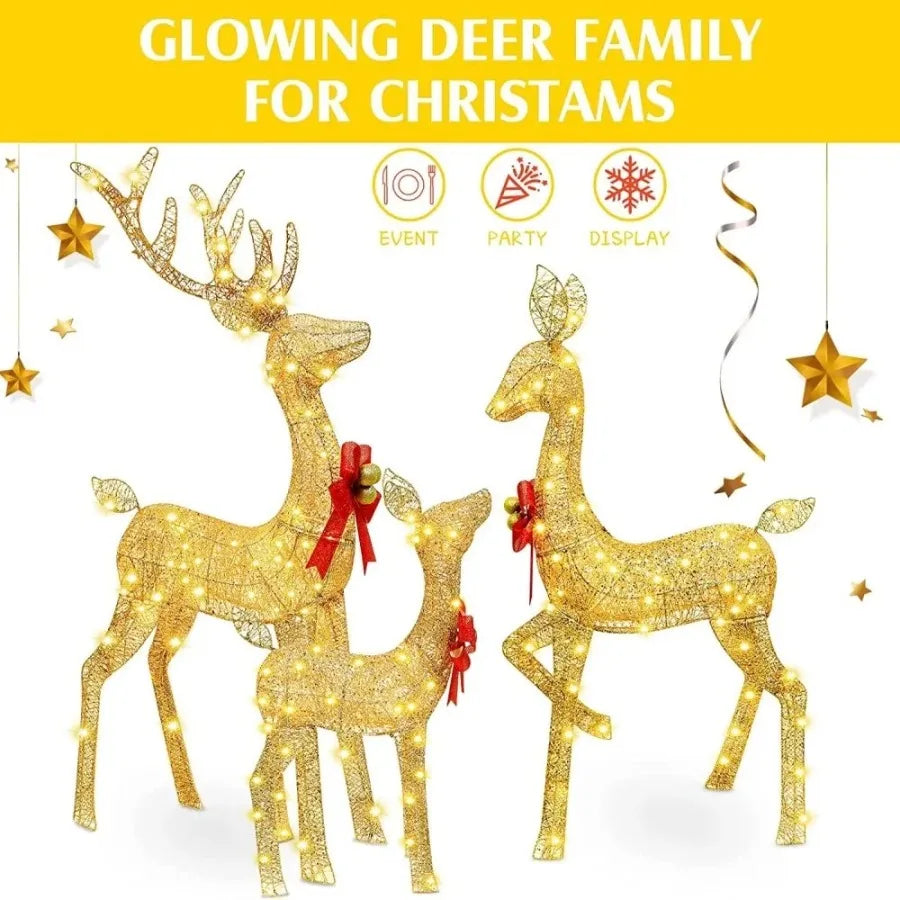 5ft 3-Piece Lighted Christmas Deer Family Set, Large Outdoor Yard Reindeer Holiday Decoration,Lighted Deer Set for Indoor Decor