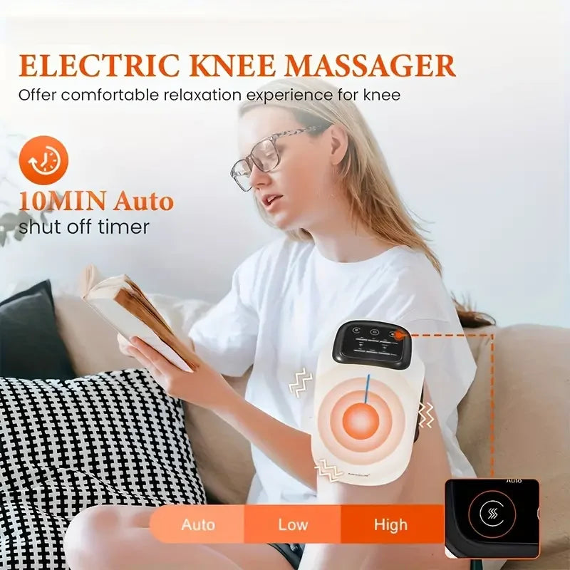 Cordless Knee Massager with Heat and Vibration, Portable Knee Massager with Large LED Screen, Adjustable Temperature, Comfort Pe
