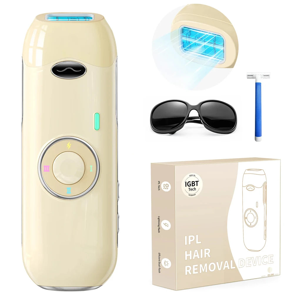 Laser Hair Removal IPL 0.8s Pulse Unlimted Flashes Painless Permanent Hair Remover for Women/Men Face/Bikini/Legs (Dual Voltage)