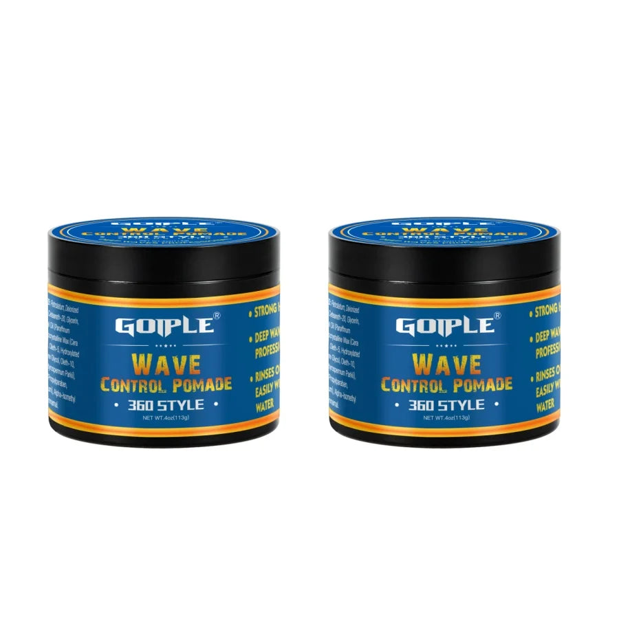 360 Style Wave Control Pomade Strong Hold Deep Waves Layered Gel with Brush Kit Wavy Grease Styling Wax for African Black Men