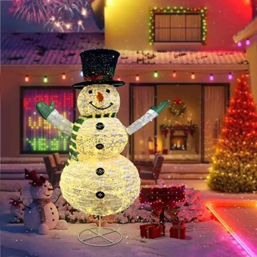 48 Inch Collapsible LED Lighted Christmas Snowman Decoration with 100 Bright LED Lights for Outdoor Holiday New Year and Winter