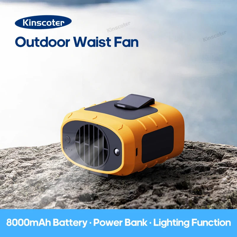 8000mAh Outdoor Waist Fan Portable Multifunctional Camping Fan Bladeless Hanging Neck Fan with Power Bank LED Lighting