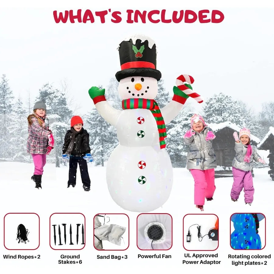 8FT Inflatable Snowman Christmas Outdoor Yard Decorations for Holiday Party Giant Tall Cute BlowUp Decoration with Builtin Colo