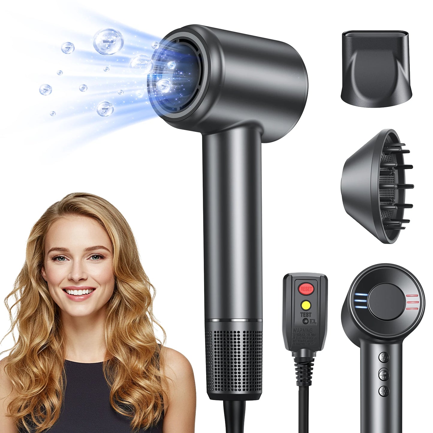 Hair Dryer 500 Millions Negative Ionic Care Blow Dryer for Fast Drying Professional 120000RPM High-Speed Hairdryer with Diffuser