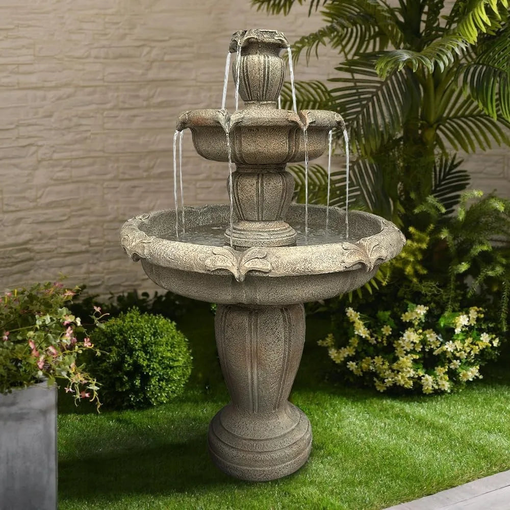 48”Tall Zen Modern Outdoor Fountain with Pump for Garden, Patio, Backyard,Deck,Lawn, Porch, 3-Tiered Pagoda Garden Fountain Out