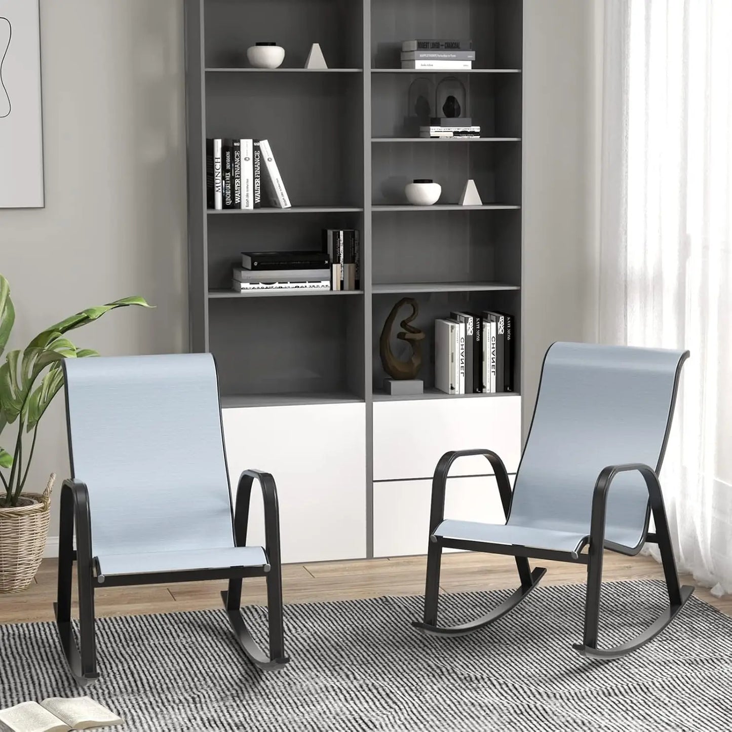 Mesh Sling Rocking Chair,Outdoor E-coated Steel Rocker Seating Furniture for Front Porch Garden Patio Backyard