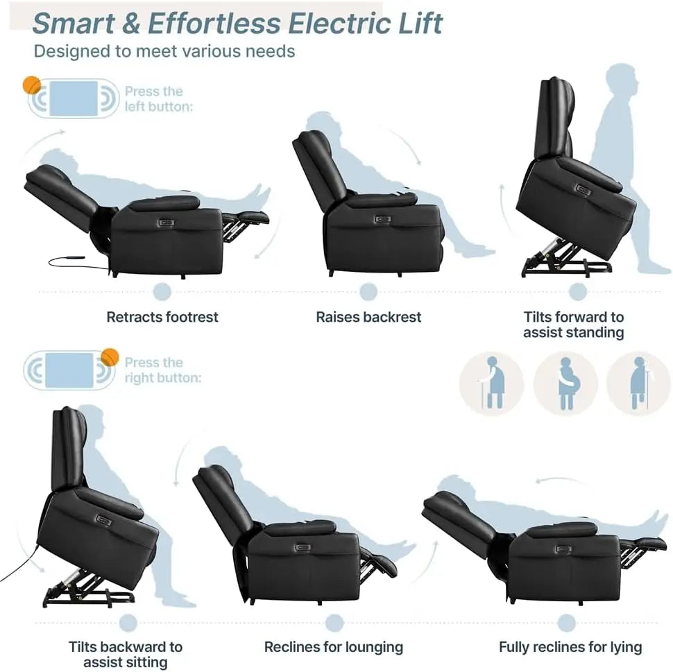 Large Electric Power Lift Recliner Chair, PU Leather Massage Chair with Heat and USB Port for Elderly, Ergonomic Lounge Chair