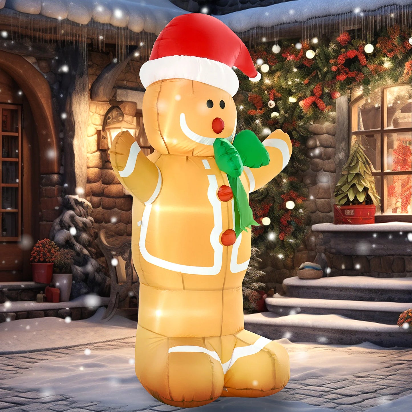 Xmas Season Inflated Gingerbread Man, Air Blown Up, Led Outdoor Decor, 6ft