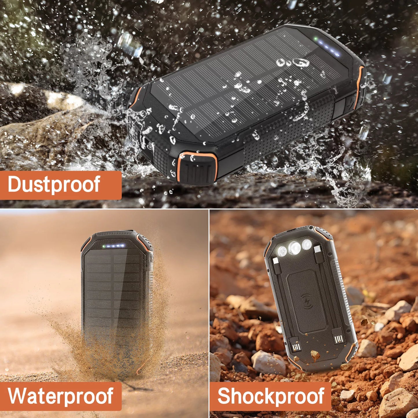 36000mAh Solar Power Bank with Wireless Charging 4 Wires PD18W For Outdoor Adventure daily trip
