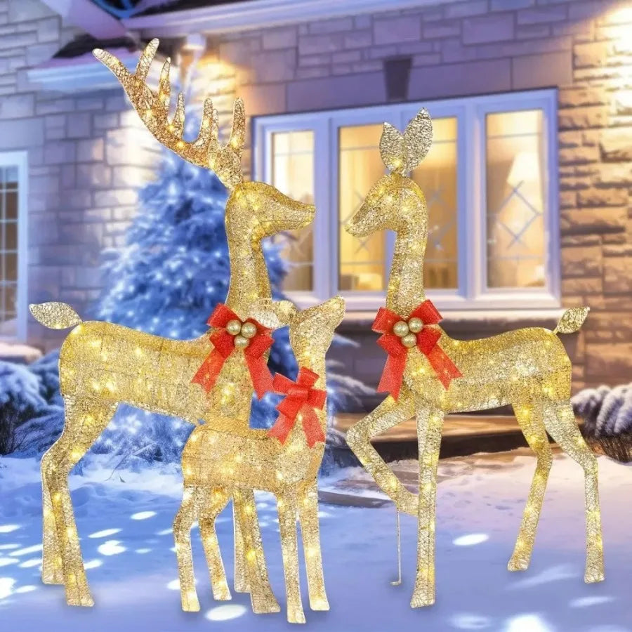 5ft 3-Piece Lighted Christmas Deer Family Set, Large Outdoor Yard Reindeer Holiday Decoration,Lighted Deer Set for Indoor Decor