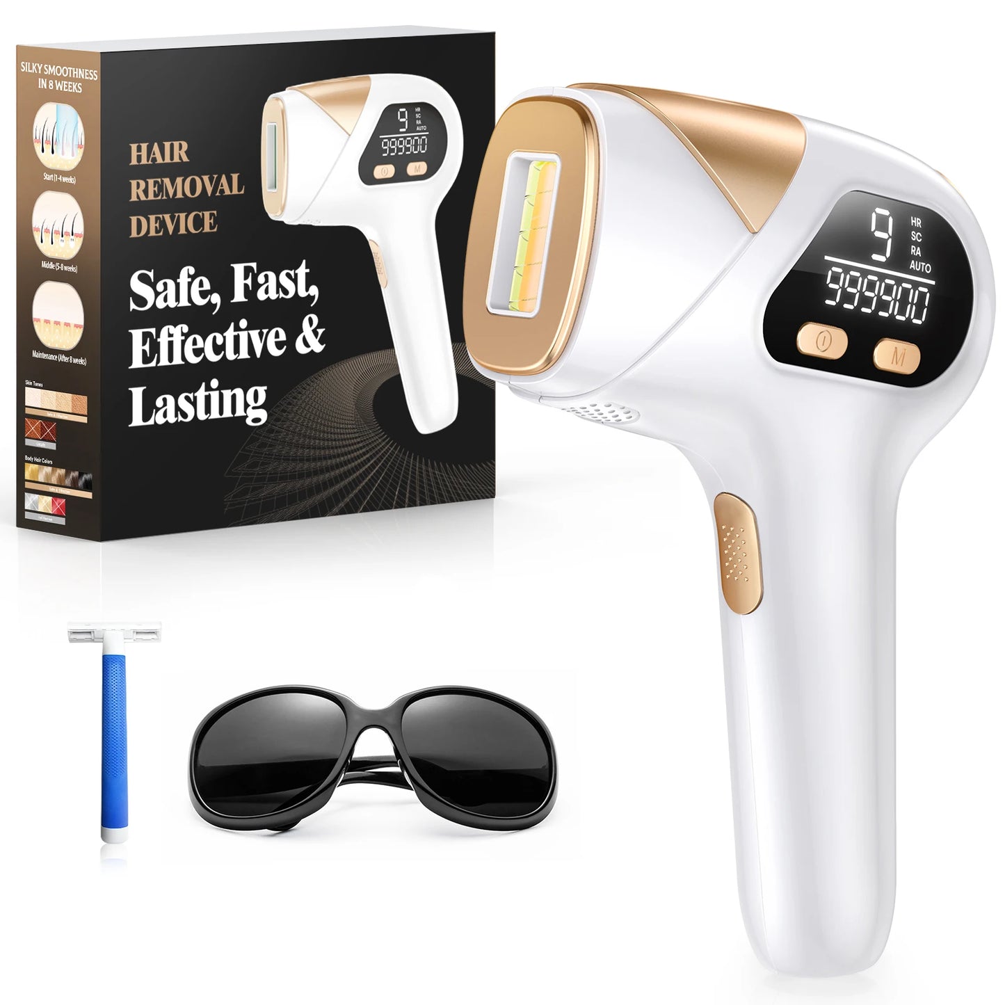 IPL Laser Hair Removal Device for Women Men 3 in 1 Upgraded to 999,900 Flashes Permanent for Facial Legs Arms Bikini Home Use